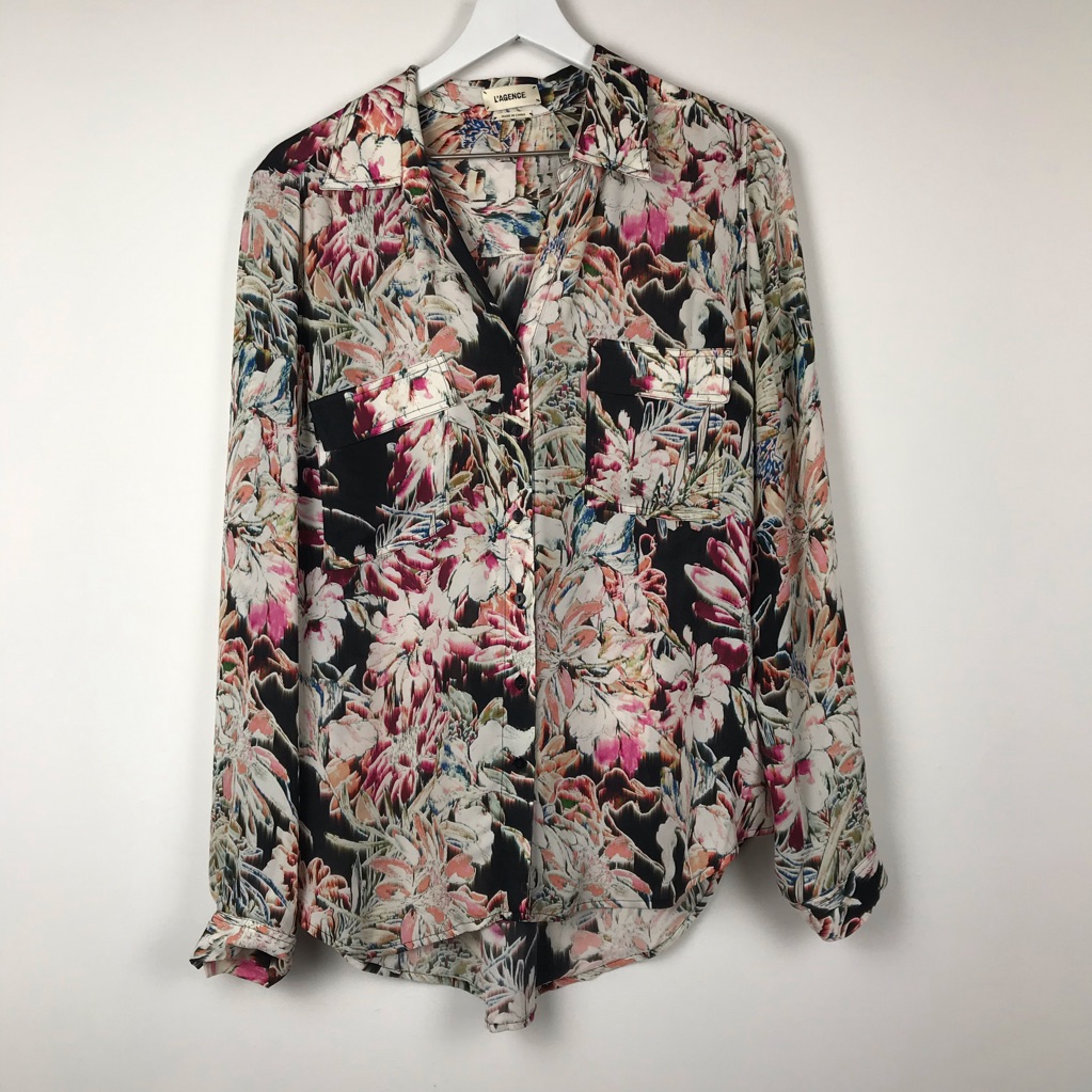 L’agence Silk Long Sleeve Floral Button Down Top